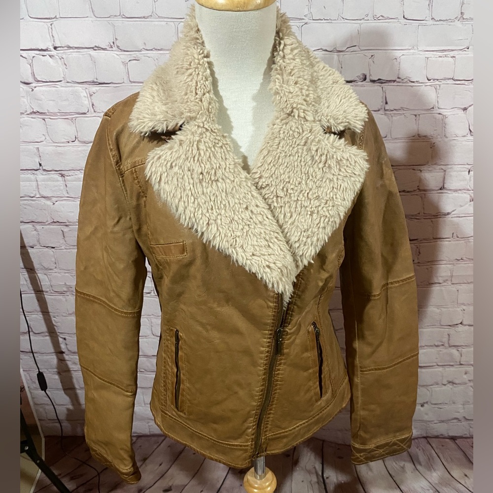 Zara tan color faux leather jacket